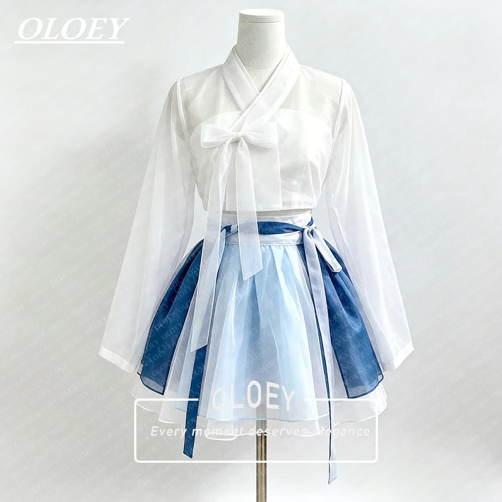 Modern Korean Lifestyle - OLOEY Nowoczesny Krótki Koncertowy Hanbok Kontrastowy